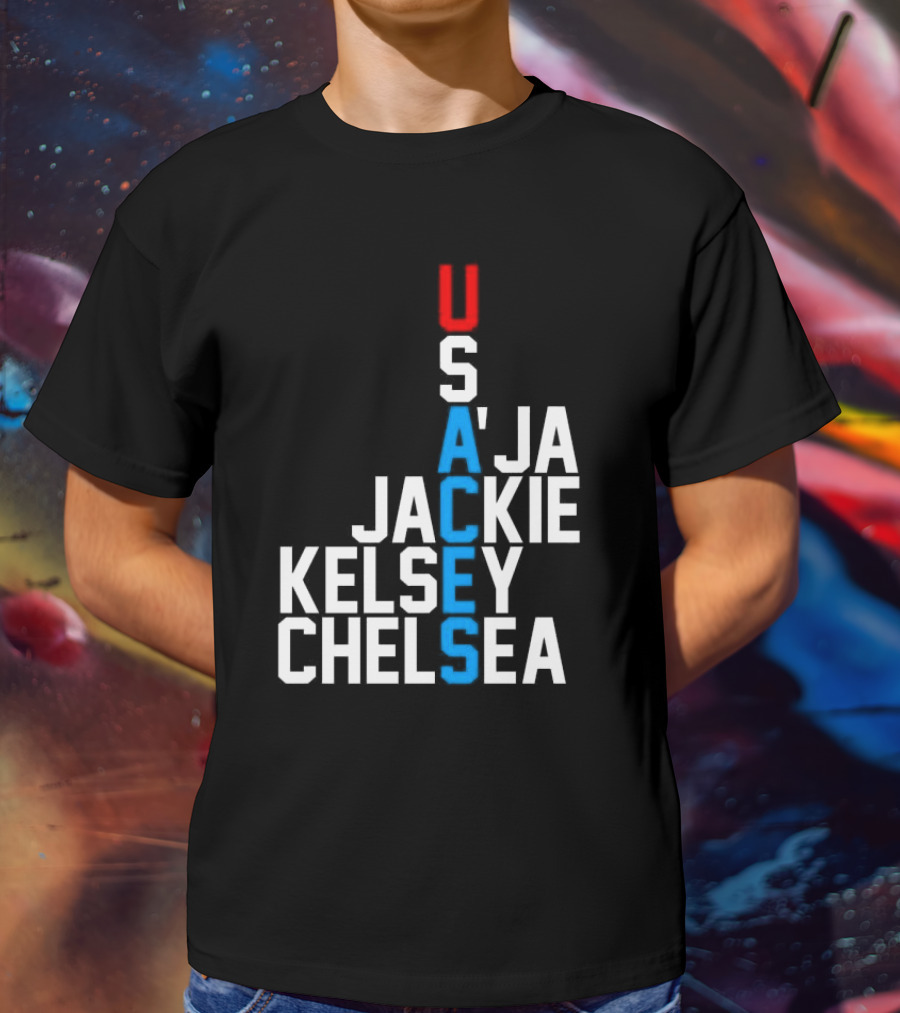 Usaces A’ja Jackie Kelsey Chelsea Team Names Vertical Arrangement T-Shirt