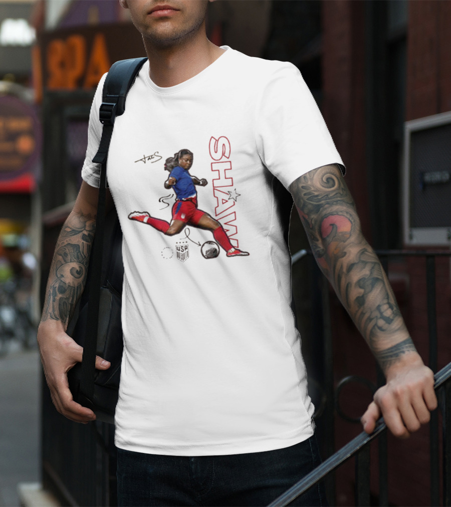 USWNT Jaedyn Shaw Signature Red And Blue Action Pose With Star T-Shirt