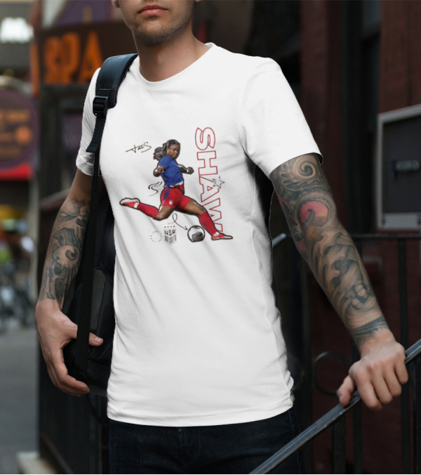 USWNT Jaedyn Shaw Signature Red And Blue Action Pose With Star T-Shirt