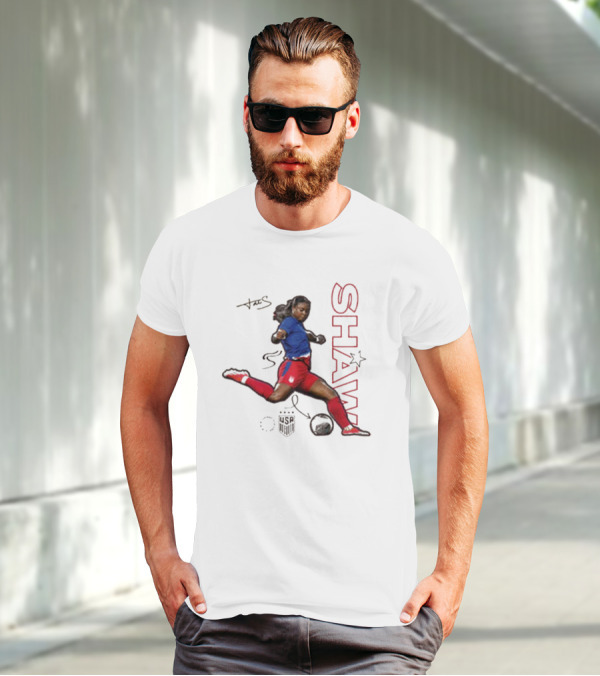 USWNT Jaedyn Shaw Signature Red And Blue Action Pose With Star T-Shirt