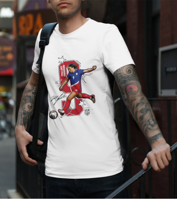 Mallory Swanson Number 9 USWNT Signature Red And Blue Player Action T-Shirt