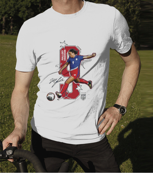 Mallory Swanson Number 9 USWNT Signature Red And Blue Player Action T-Shirt