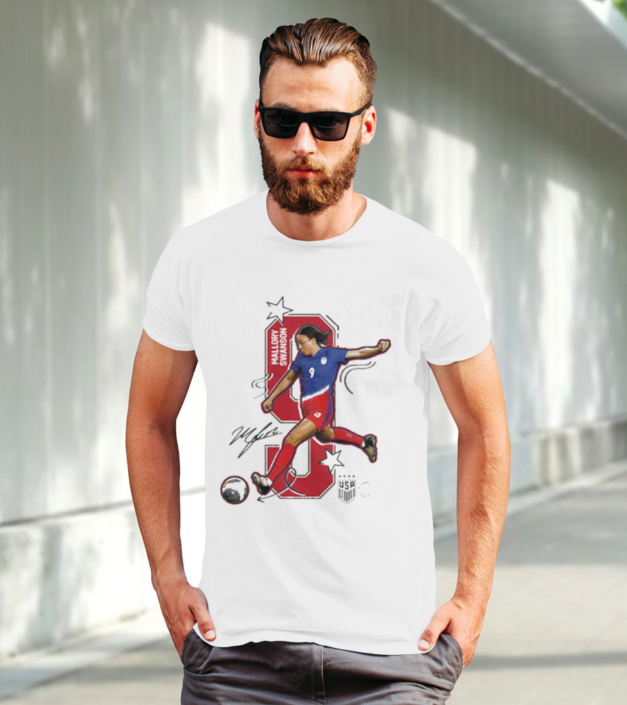 Mallory Swanson Number 9 USWNT Signature Red And Blue Player Action T-Shirt