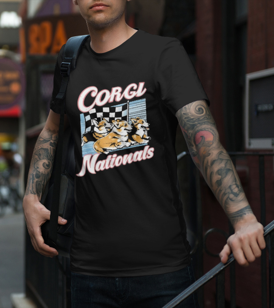 Corgi Nationals Racing Dogs With Checkered Flag T-Shirt
