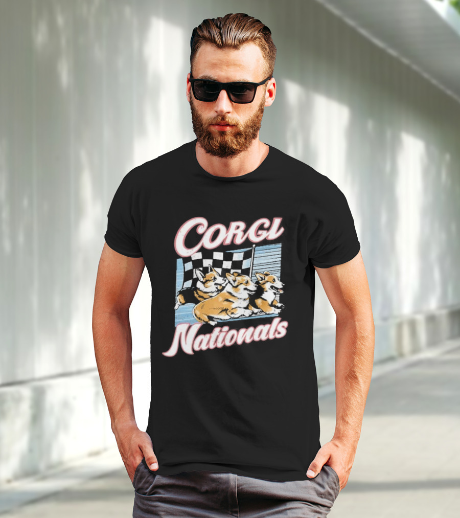 Corgi Nationals Racing Dogs With Checkered Flag T-Shirt