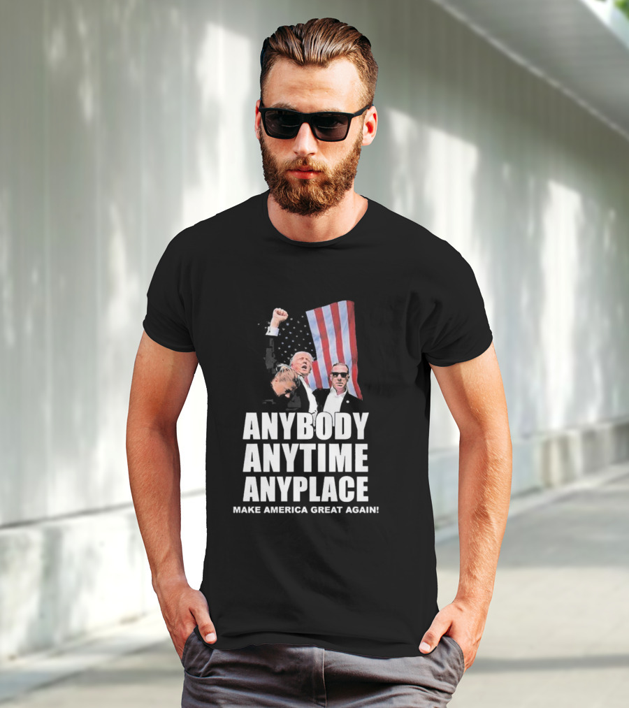 Anybody Anytime Anyplace Make America Great Again Flag And Figures T-Shirt
