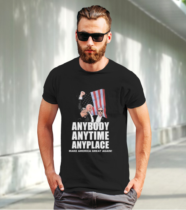Anybody Anytime Anyplace Make America Great Again Flag And Figures T-Shirt