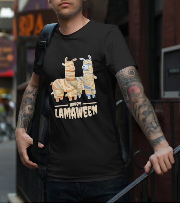 Happy Lamaween Funny Llama Halloween Mummies T-Shirt