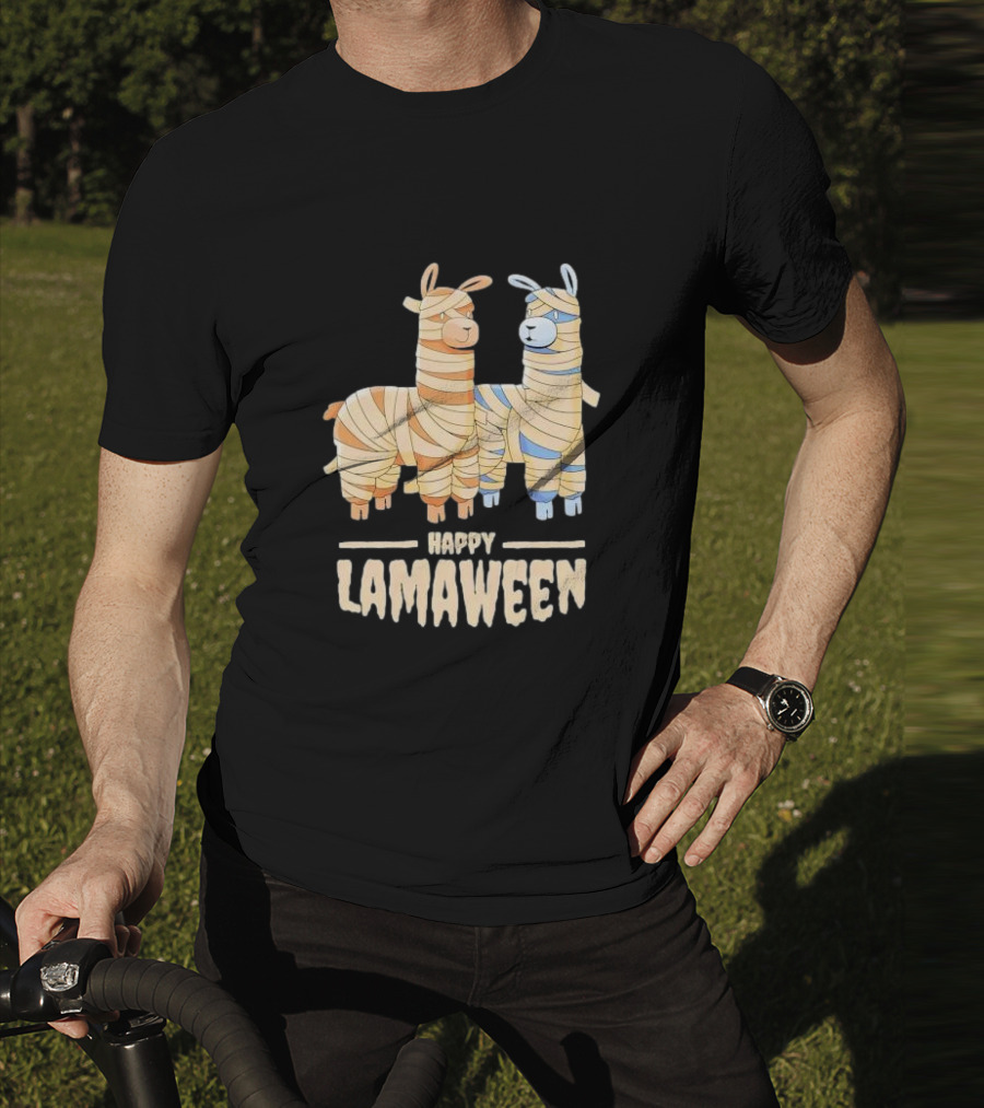 Happy Lamaween Funny Llama Halloween Mummies T-Shirt