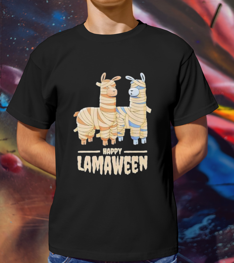 Happy Lamaween Funny Llama Halloween Mummies T-Shirt