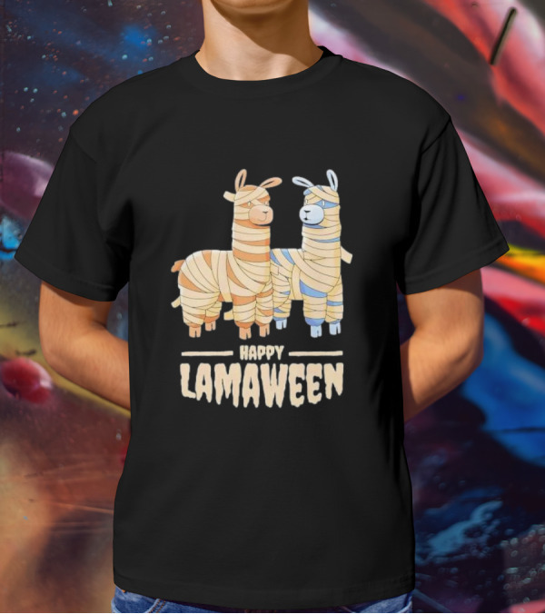 Happy Lamaween Funny Llama Halloween Mummies T-Shirt
