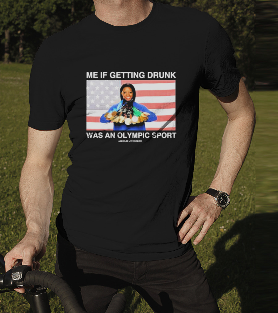 Me If Getting Drunk Was An Olympic Sport Medals American Flag Aesthetics T-Shirt