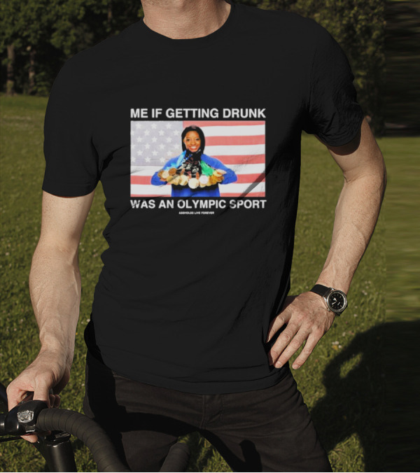 Me If Getting Drunk Was An Olympic Sport Medals American Flag Aesthetics T-Shirt