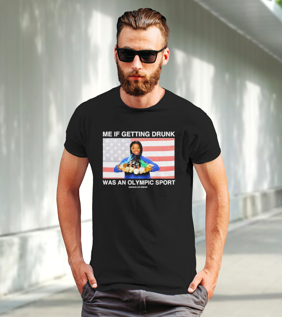 Me If Getting Drunk Was An Olympic Sport Medals American Flag Aesthetics T-Shirt