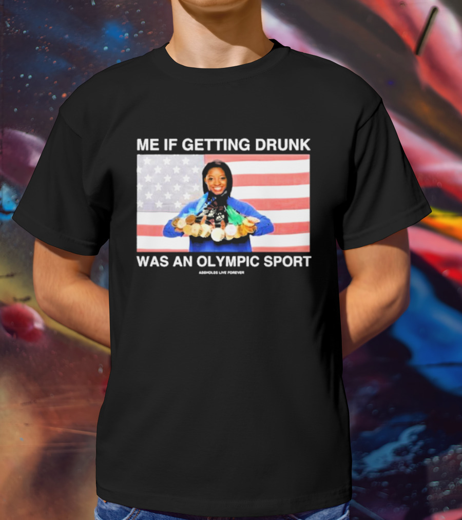 Me If Getting Drunk Was An Olympic Sport Medals American Flag Aesthetics T-Shirt