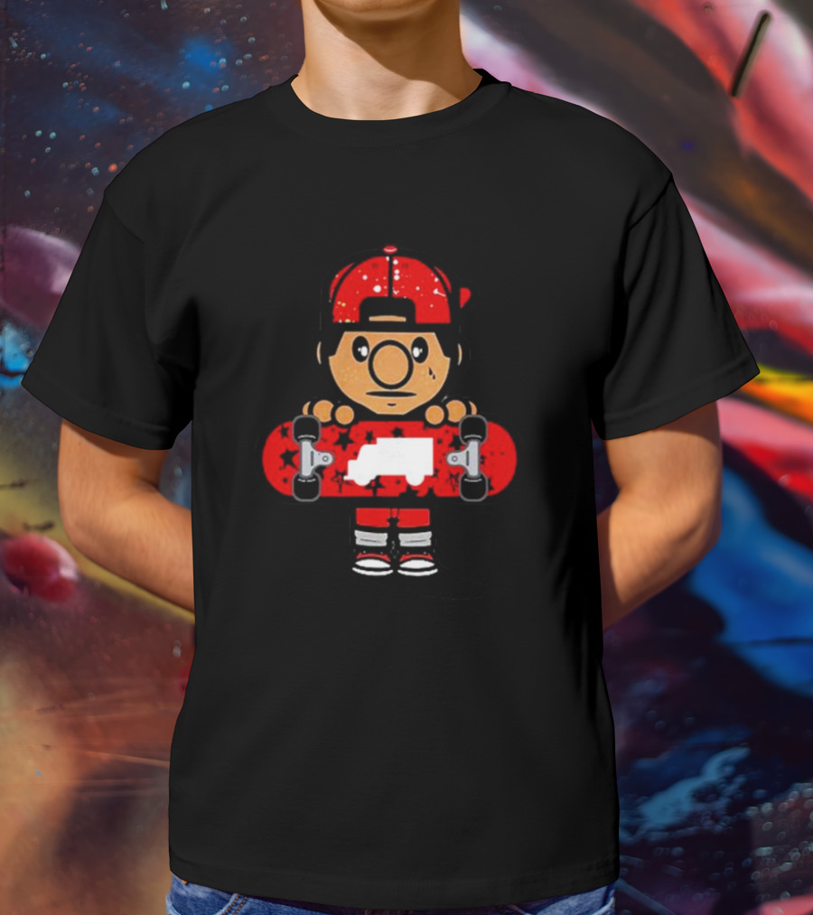 Trukfit Skate Cartoon Character With Red Skateboard And Cap T-Shirt