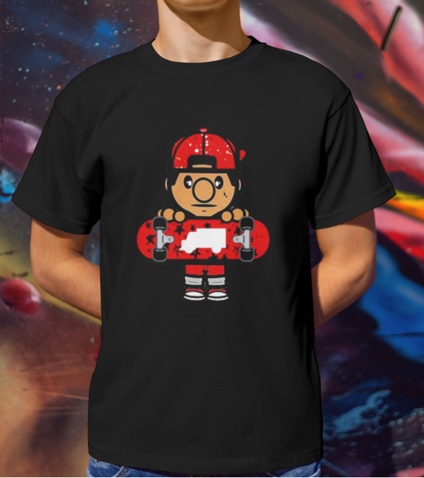 Trukfit Skate Cartoon Character With Red Skateboard And Cap T-Shirt