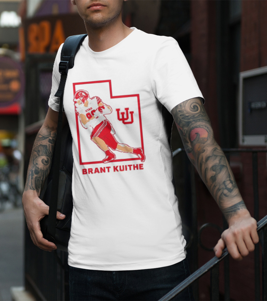 Utah Football Brant Kuithe 80 Red Uniform State Outline UU T-Shirt