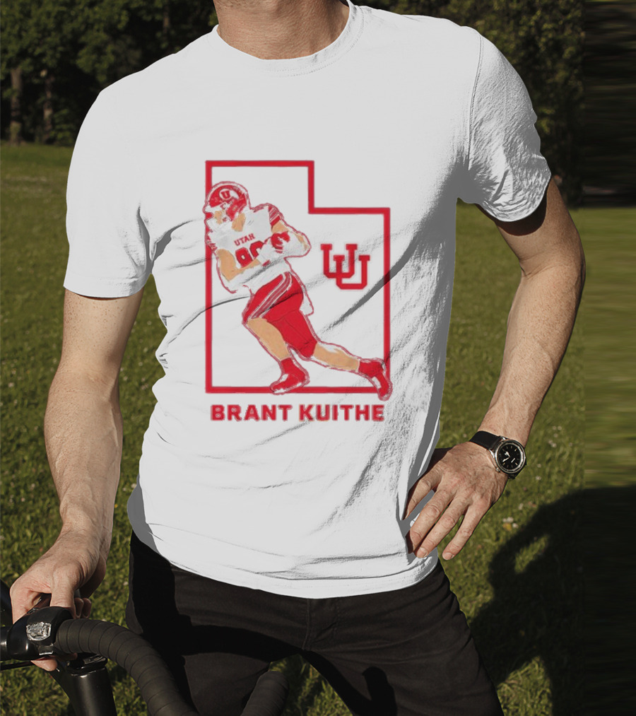 Utah Football Brant Kuithe 80 Red Uniform State Outline UU T-Shirt