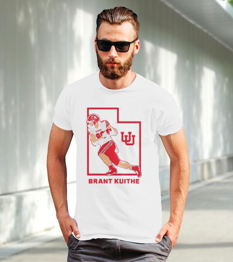Utah Football Brant Kuithe 80 Red Uniform State Outline UU T-Shirt