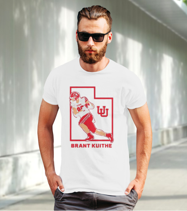 Utah Football Brant Kuithe 80 Red Uniform State Outline UU T-Shirt