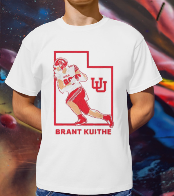 Utah Football Brant Kuithe 80 Red Uniform State Outline UU T-Shirt