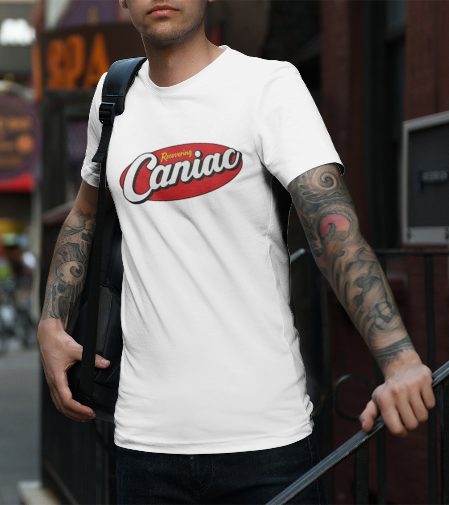 Middle Class Fancy Recovering Caniac Retro Style Bold Red Oval T-Shirt
