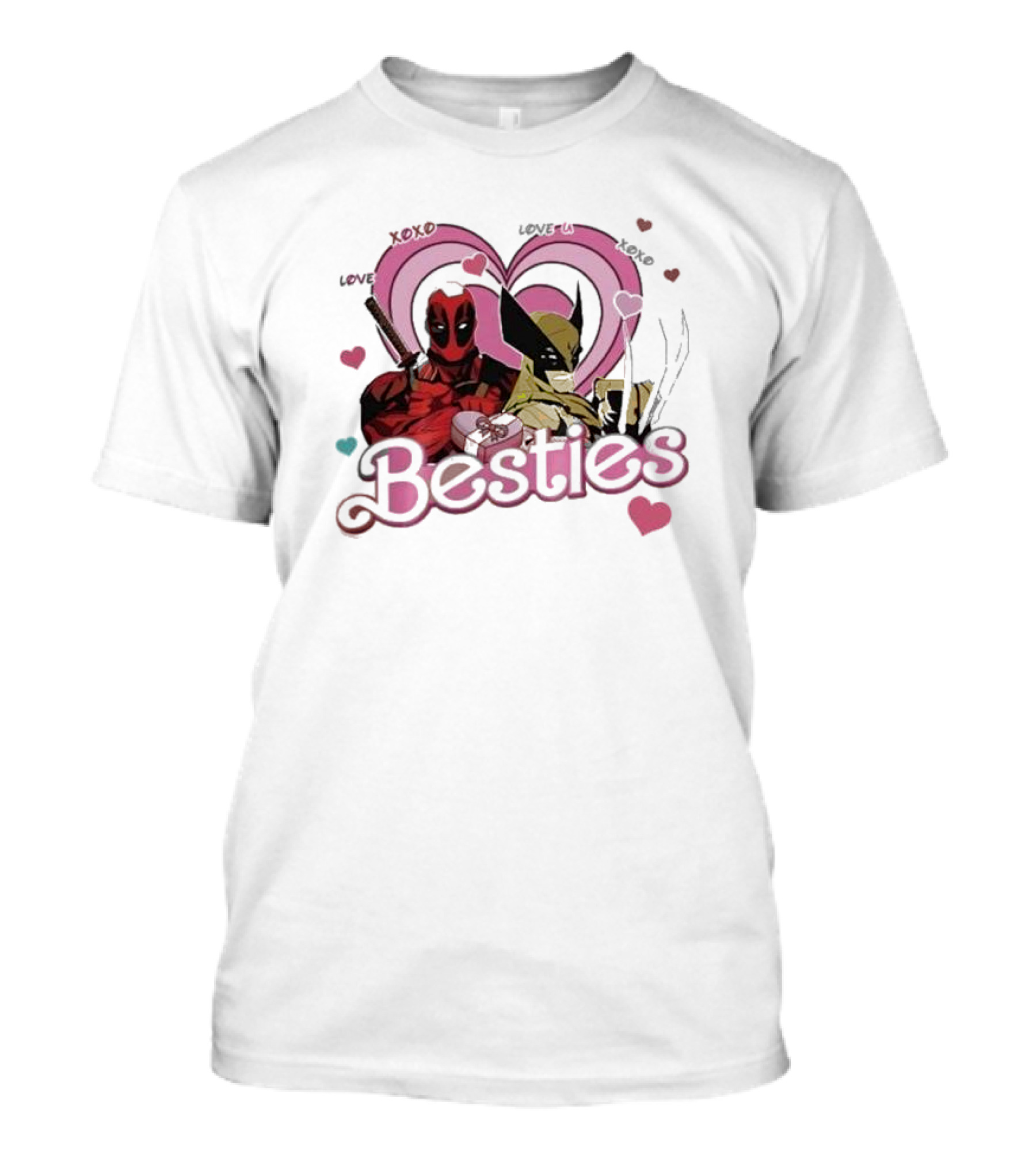 Deadpool Wolverine Love Hearts Besties Cute Friends T-Shirt