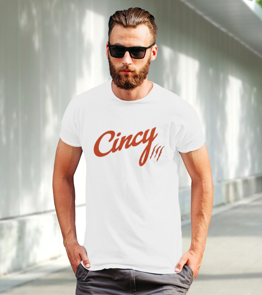 Cincy Script With Orange Claw Marks T-Shirt