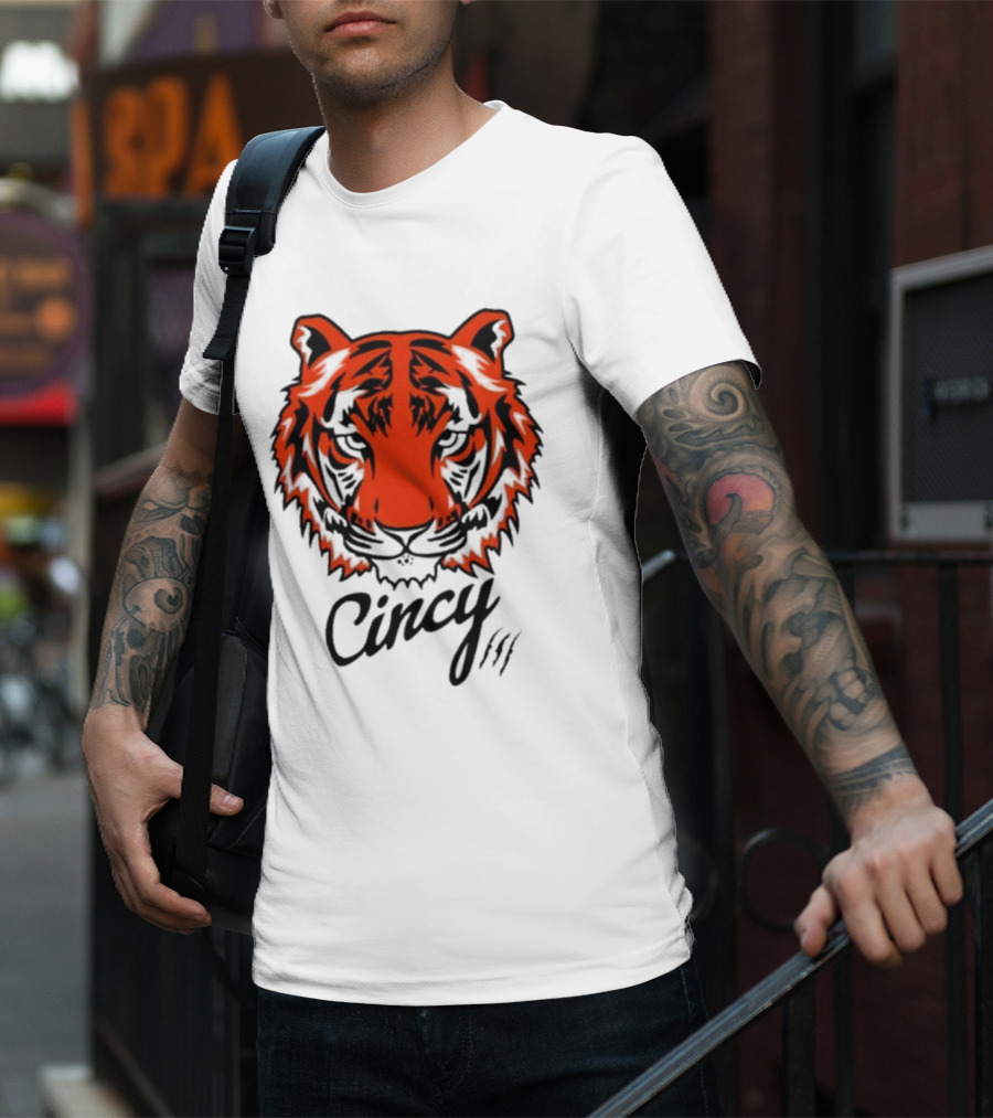 Cincy Tiger Head Bold Orange Black Face T-Shirt