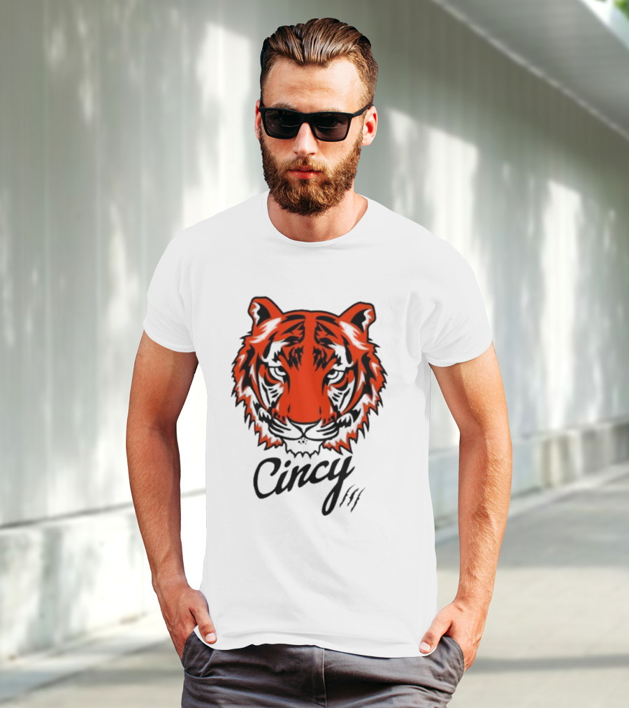 Cincy Tiger Head Bold Orange Black Face T-Shirt