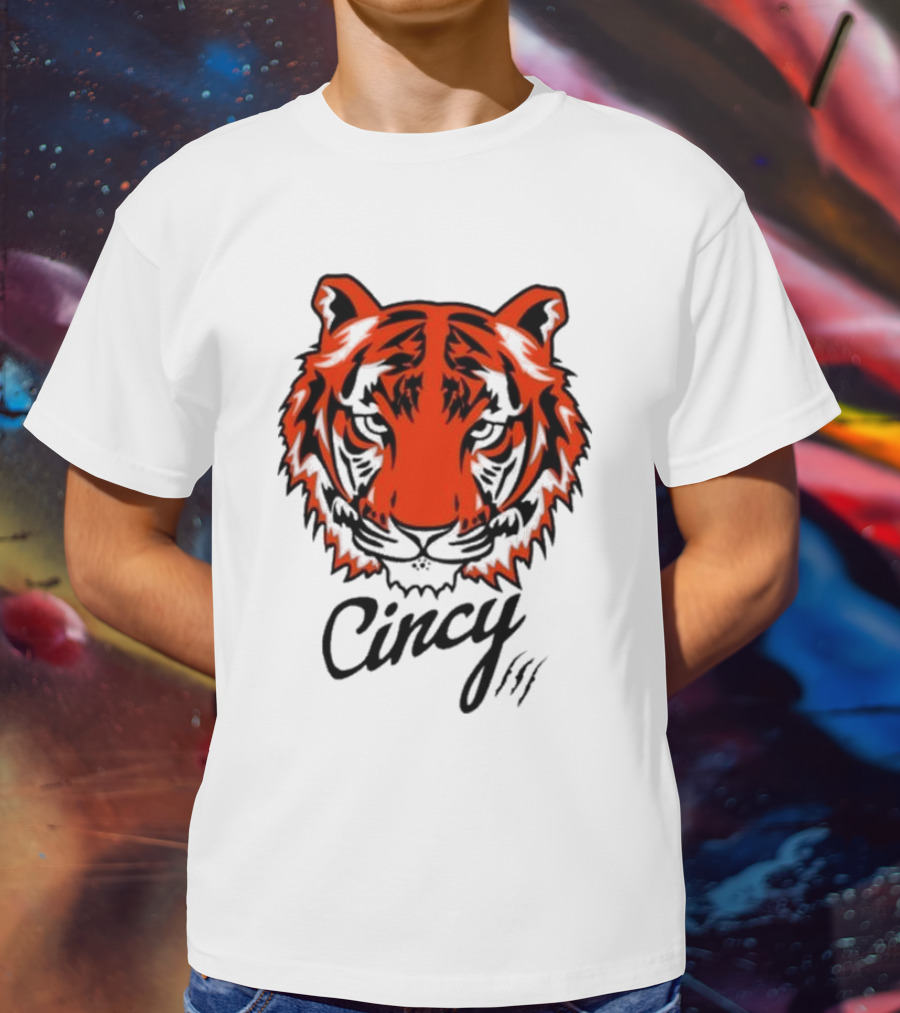 Cincy Tiger Head Bold Orange Black Face T-Shirt