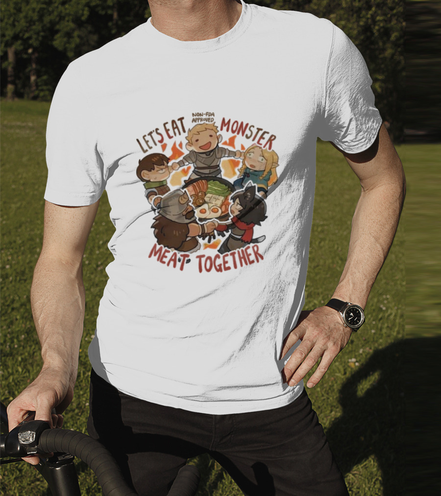 Let’s Eat Monster Meat Together Non-FDA Approved Dungeon Meshi Characters Enjoying Feast T-Shirt