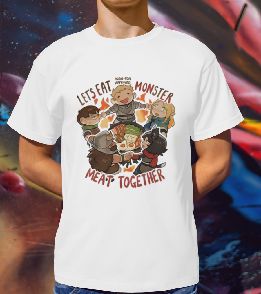 Let’s Eat Monster Meat Together Non-FDA Approved Dungeon Meshi Characters Enjoying Feast T-Shirt
