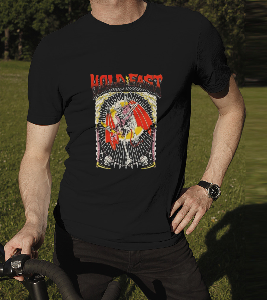 HOLD FAST Skeleton With Red Wings And Halo Rock Band T-Shirt