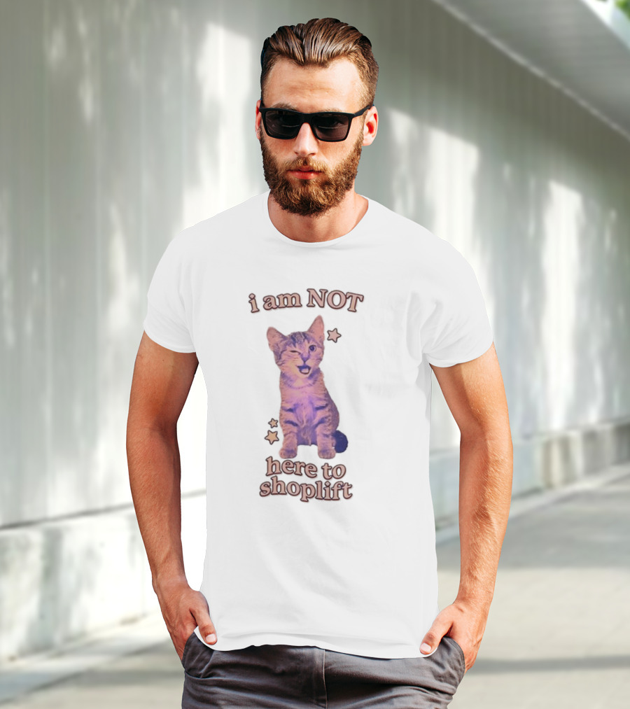 Gotfunny I Am Not Here To Shoplift Winking Cat With Stars T-Shirt