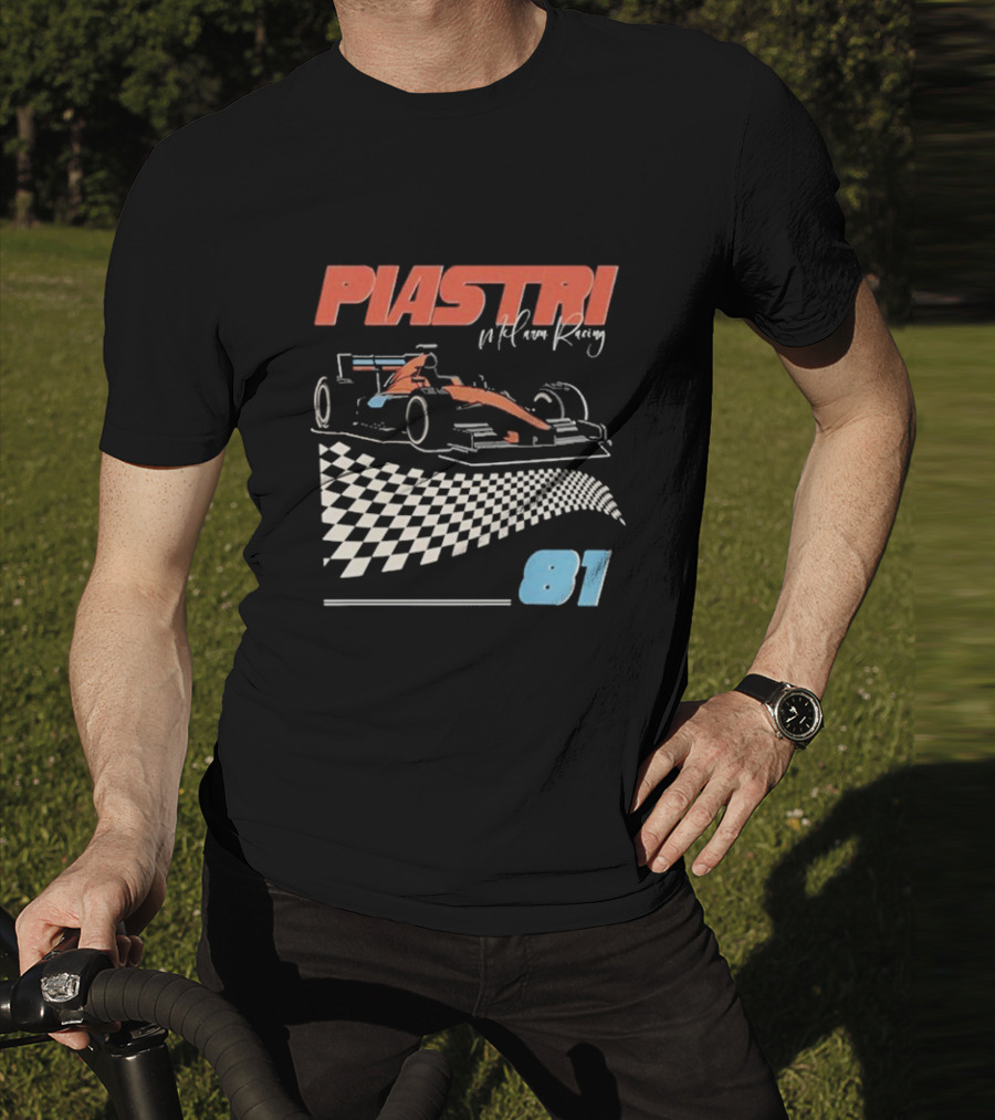 Piastri McLaren Racing Retro 81 Racing Car Checkerboard T-Shirt
