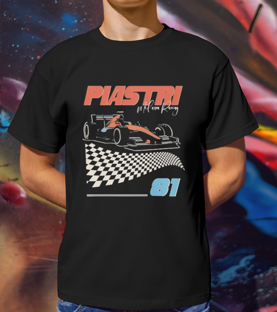Piastri McLaren Racing Retro 81 Racing Car Checkerboard T-Shirt