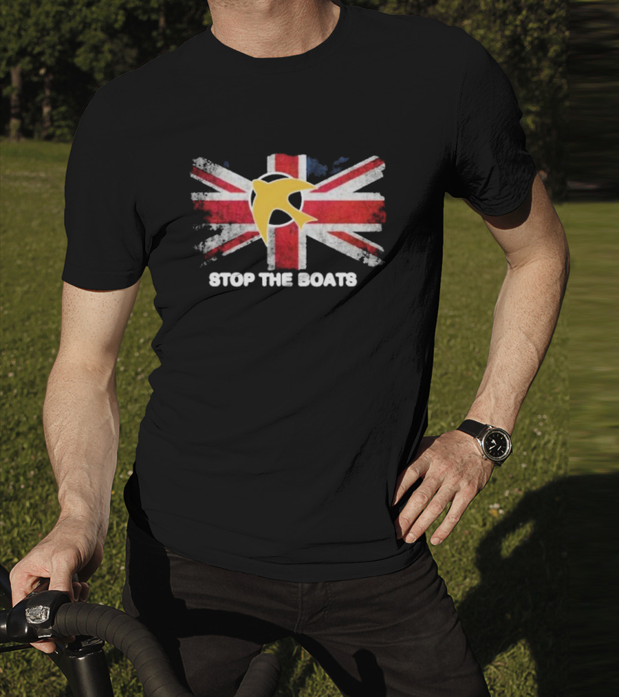 Stop The Boats Ash Smith Union Jack Bird T-Shirt