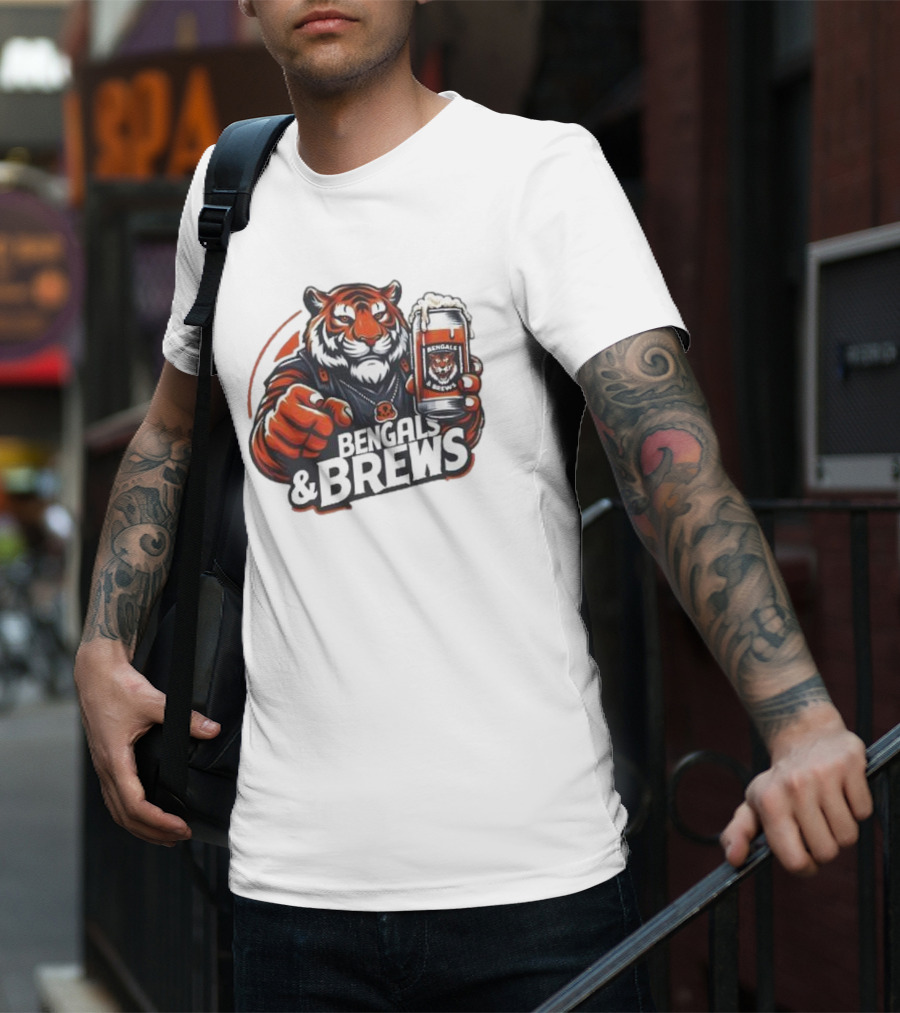 Bengals And Brews Tiger Beer Mug Football Fan T-Shirt
