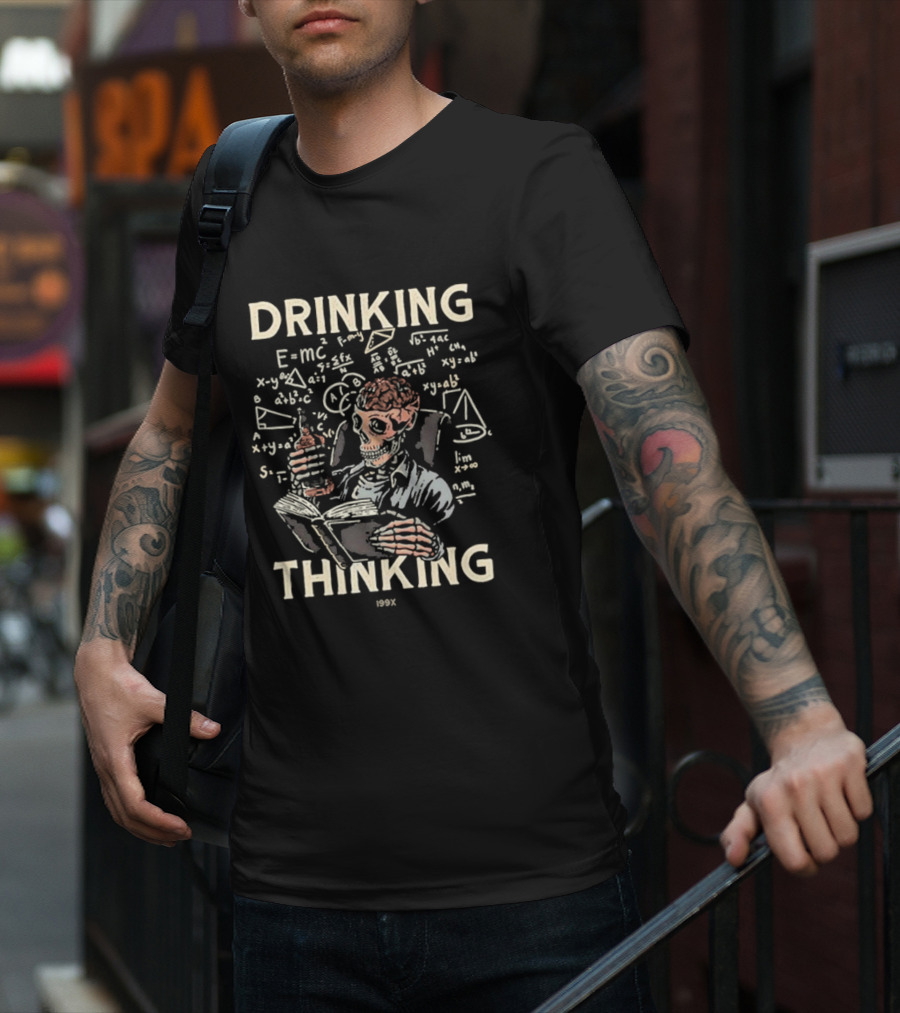 Drinking Thinking Skull Scholar 199X Math Formula Brain Book T-Shirt