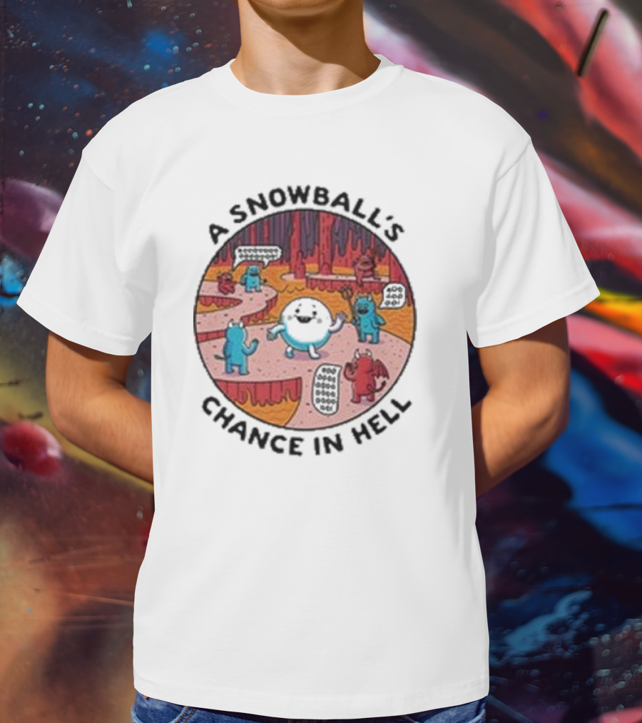 A Snowball’s Chance In Hell Blue And Red Demon Cartoon Scene T-Shirt