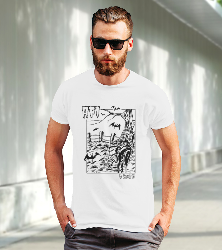 AFI All Hallows Black Cat And Bats In Spooky Landscape T-Shirt