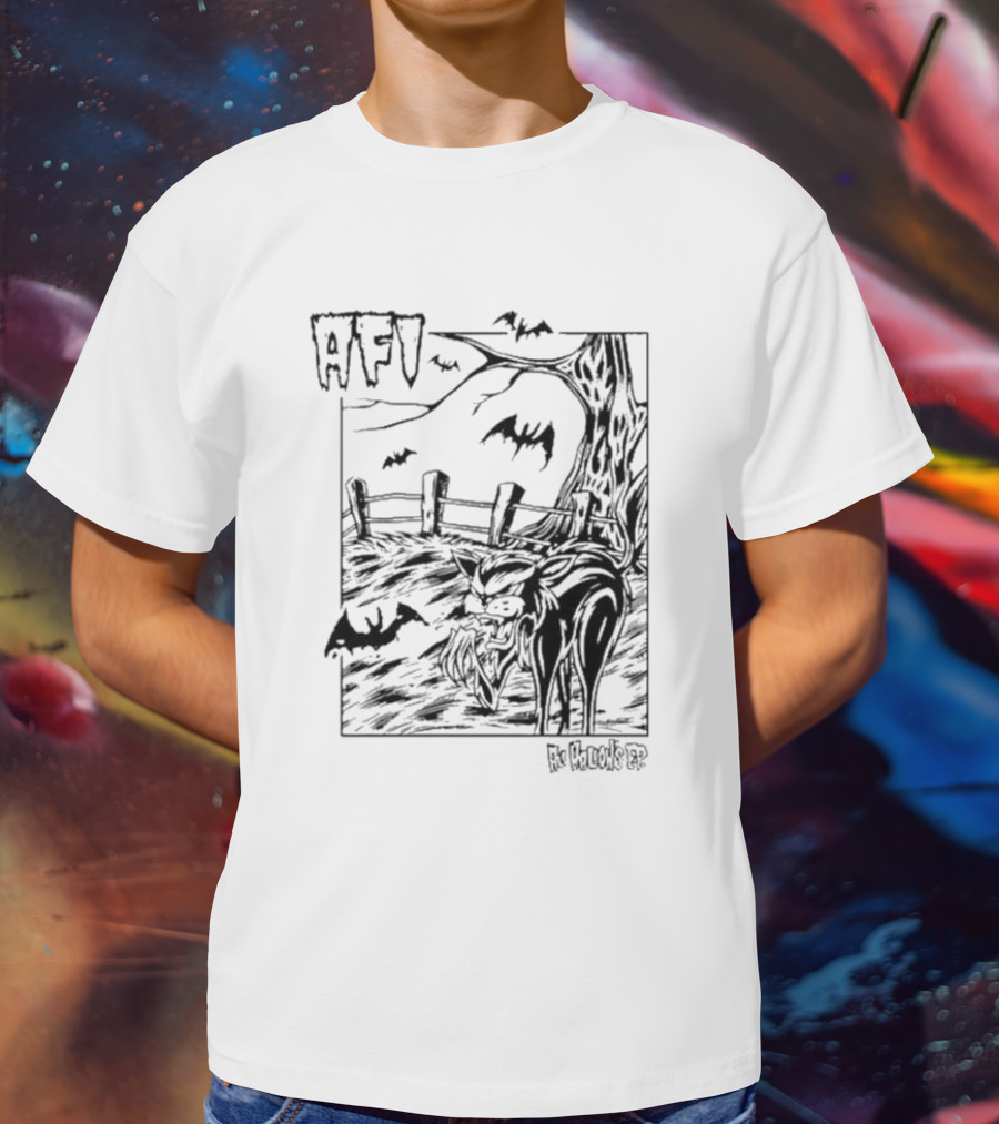 AFI All Hallows Black Cat And Bats In Spooky Landscape T-Shirt