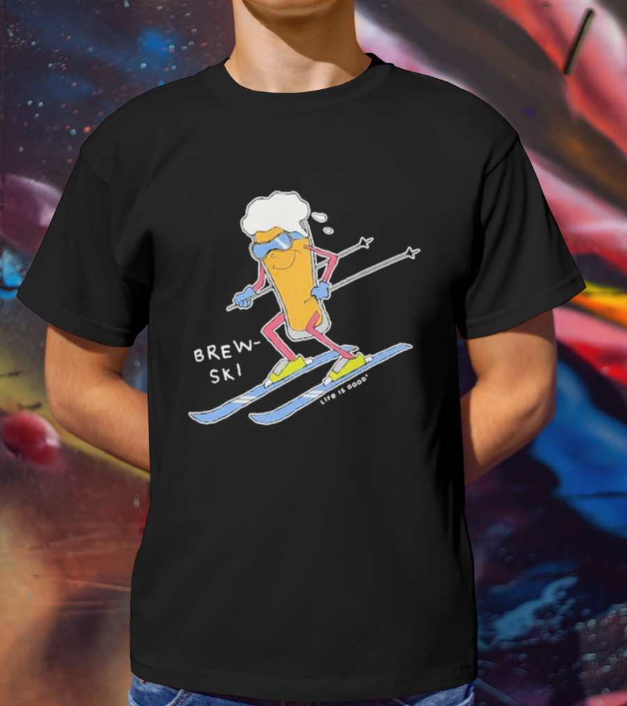 Brewski Life Is Good Skiing Beer Glass Character T-Shirt