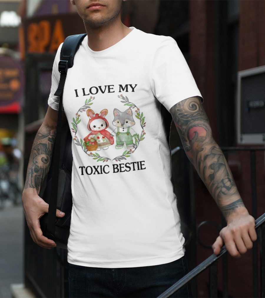 I Love My Toxic Bestie Cute Forest Friends In Hood And Overalls T-Shirt