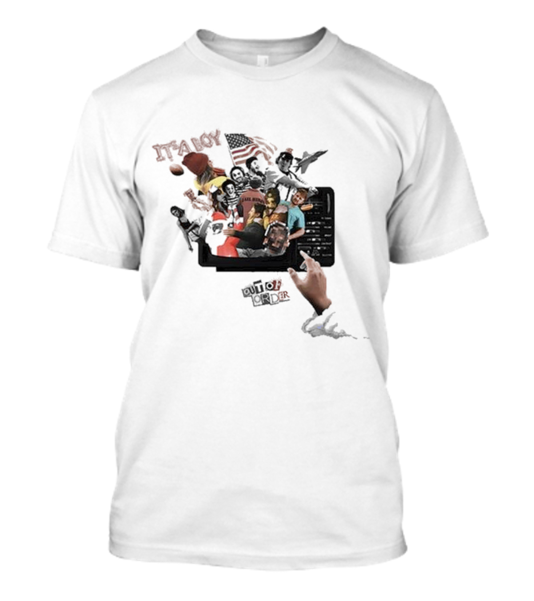 IT’S A BOY OUT OF ORDER Collage American Flag Football Icons T-Shirt