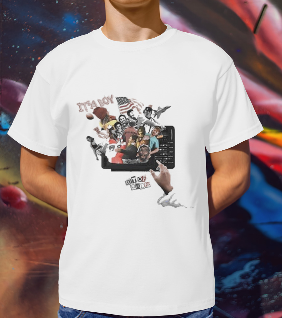 IT’S A BOY OUT OF ORDER Collage American Flag Football Icons T-Shirt