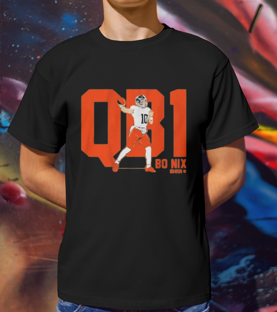 Bo Nix QB1 NFL Denver Broncos Football T-Shirt
