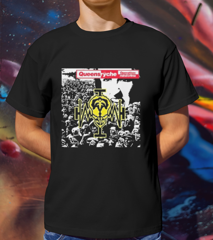 Queensryche Operation: Mindcrime Yellow Skull Symbol Over Crowd T-Shirt